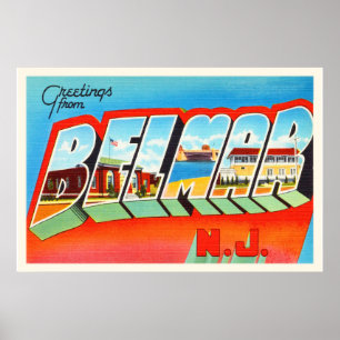Póster Belmar New Jersey NJ Old Vintage Travel Postcard-