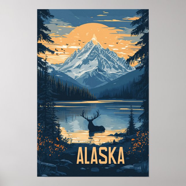 Poster Belo Alasca EUA Vintage Viagem (Frente)