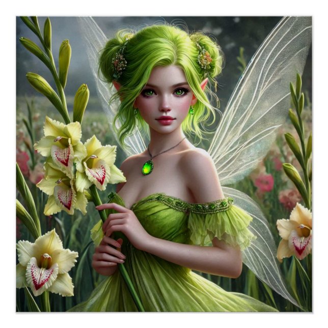Póster Belo August Fairy em Gladioli (Frente)