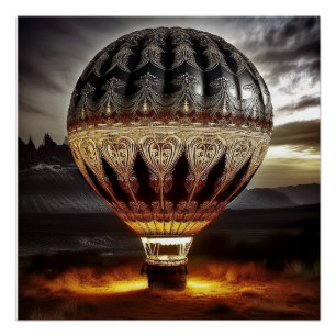Póster Belo Balão Intrincado de Ar Quente nas Montanhas