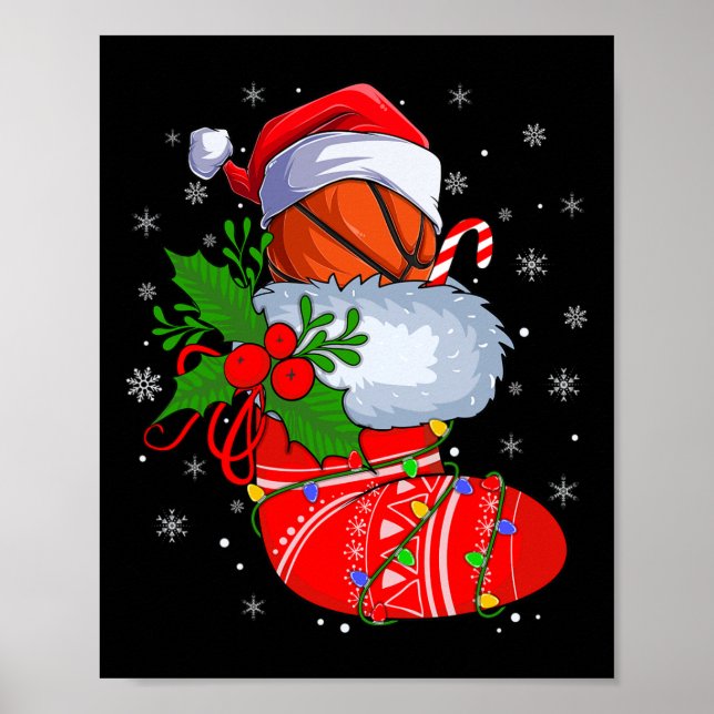 Poster Belo Basquete De Papais noeis De Natal Basketba (Frente)