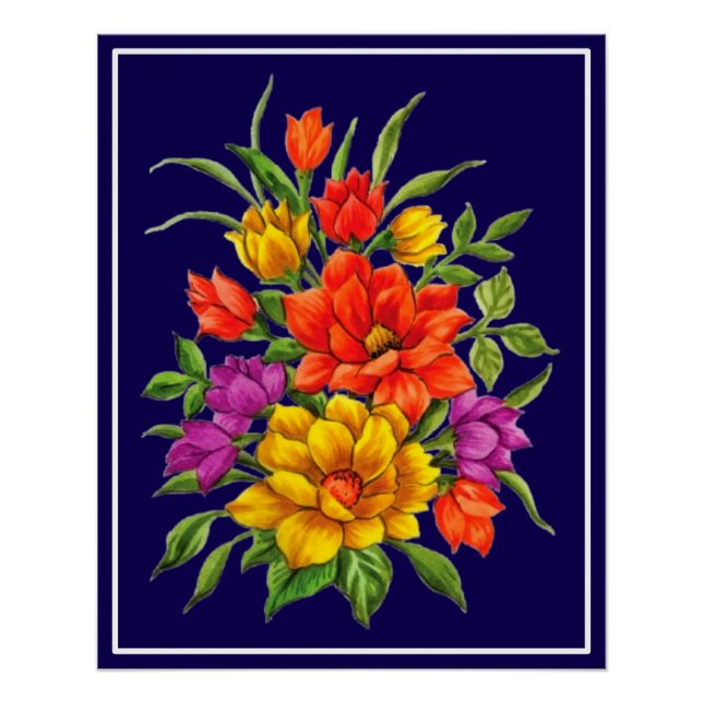 Póster Belo Buquê De Flores Em Aquarela-34123 (Frente)