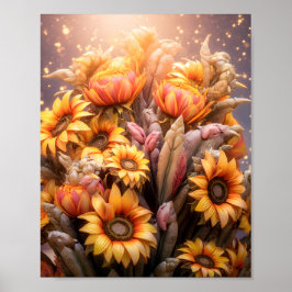 Poster Belo Caimento Girassóis Saindo Flores Amarelas