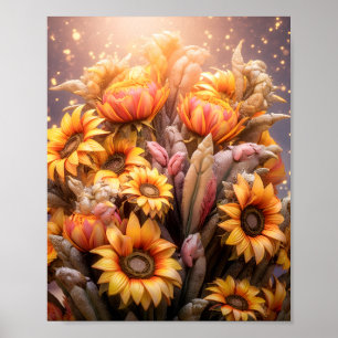 Poster Belo Caimento Girassóis Saindo Flores Amarelas