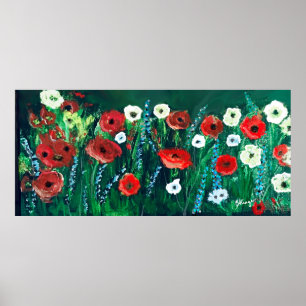 Poster Belo Campo de Poppies Laranja-Vermelho,Branco&Azul