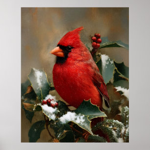 Poster Belo Cardinal Vermelho na Azevinho Nevado