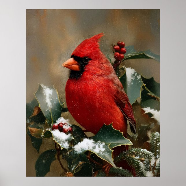 Poster Belo Cardinal Vermelho na Azevinho Nevado (Frente)