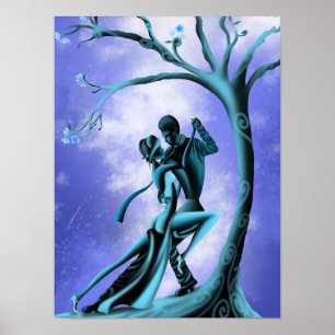 Poster Belo Casal Dança Tango à Lua