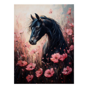 Póster Belo Cavalo Blush Flores Rosa