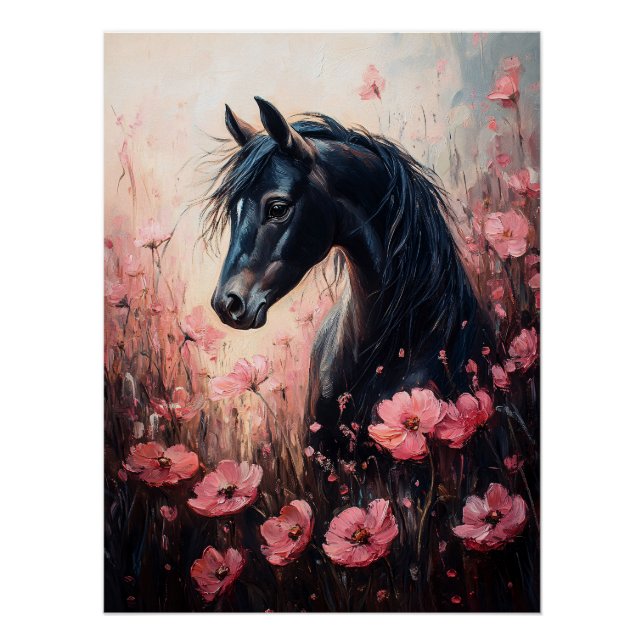 Póster Belo Cavalo Blush Flores Rosa (Frente)