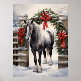 Poster Belo Cavalo de Cinza com o Natal da Garland de inv