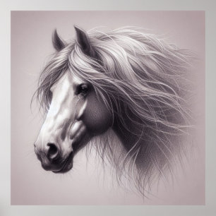 Poster Belo cavalo Lápis desenhando decoração de casa