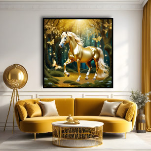 Poster Belo cavalo ouro, arte de fantasia