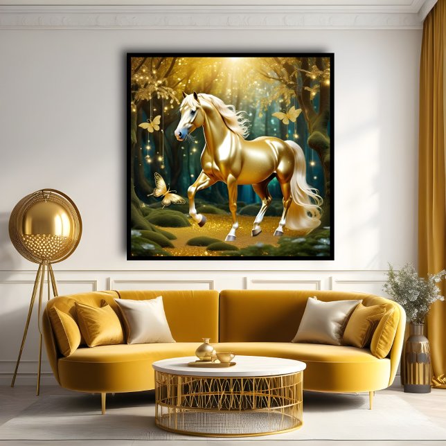 Poster Belo cavalo ouro, arte de fantasia (Criador carregado)