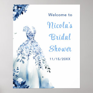 Poster Belo Chá de panela Floral Azul de Vestido Bem-vind