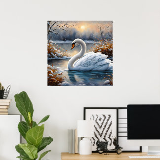 Poster Belo Cisne Branco Em Um Lago