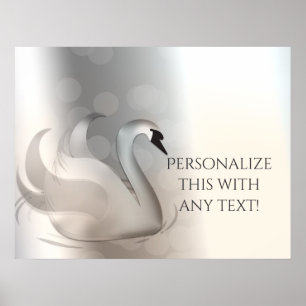 Póster Belo Cisne Branco & Prata Elegante Chic Personaliz
