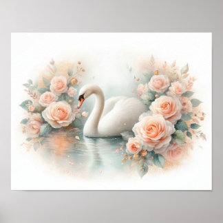 Poster Belo Cisne & Pintura de Rosas
