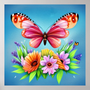 Poster Belo Colorir Borboleta e Flor