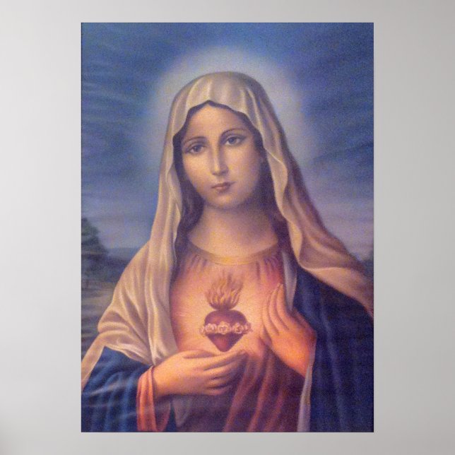 Poster Belo Coração Religioso Sagrado da Virgem Maria (Frente)