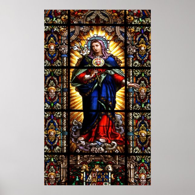 Póster Belo Coração Religioso Sagrado da Virgem Maria (Frente)