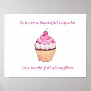 Póster Belo Cupcake num Cheio Mundial de Muffins Rosa