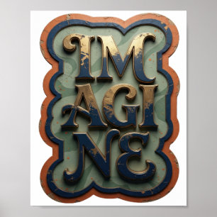 Poster Belo Design IMAGINE em Dourado