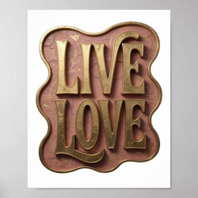 Poster Belo Design Personalizado LIVE LOVE em Ouro (Frente)