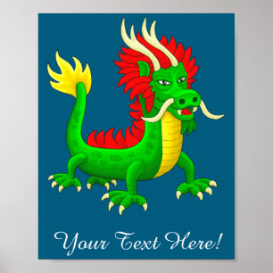 Poster Belo Dragão Chinês Desenhado à Mão