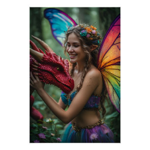 Póster Belo Dragão Vermelho Fada