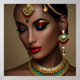 Poster Belo exótico dourado egípcio joias verdes mulher