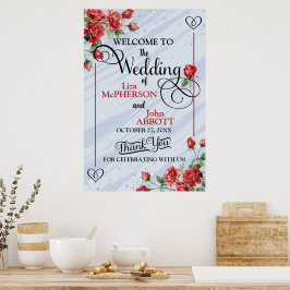 Poster Belo Floral de Rosas Vermelhas Boas-Vindas de Casa