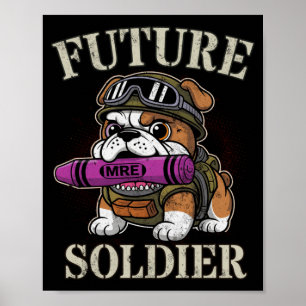 Poster Belo futuro soldado guerreiro em andamento campo d