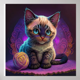 Poster Belo Gatinho Jovem com Bola Yarn