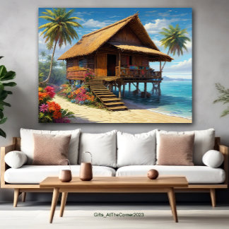Poster Belo Hut De Bambu Na Praia Da Ilha Tropical