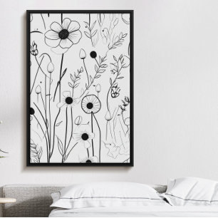 Poster Belo jardim de flores de tinta preta minimalista