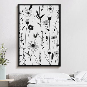Poster Belo jardim de flores de tinta preta minimalista