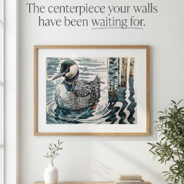 Poster belo leão sobre a água em aquarela