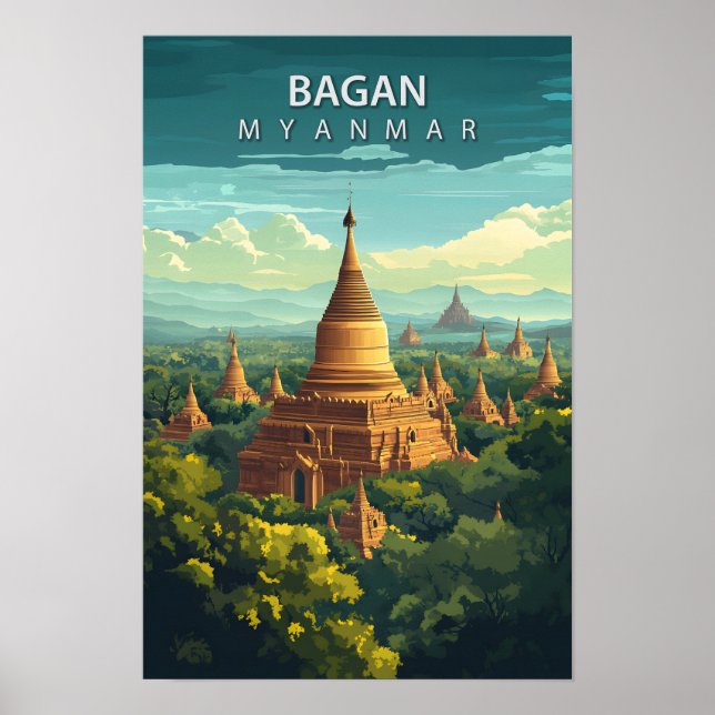 Poster Belo lugar Bagan Myanmar Art Viagem (Frente)