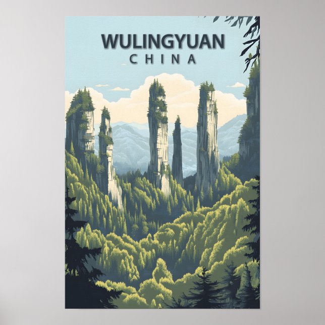 Poster Belo lugar Wulingyuan China Art Viagem (Frente)