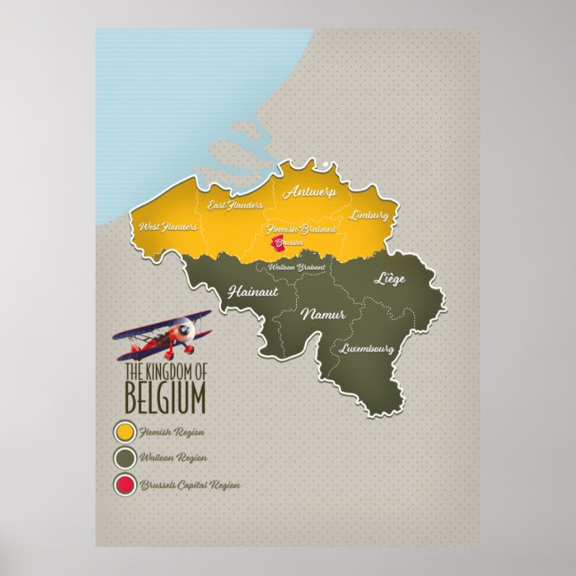 Poster Belo mapa do Reino da Bélgica (Frente)