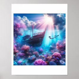 Poster Belo mergulhador e naufrágio