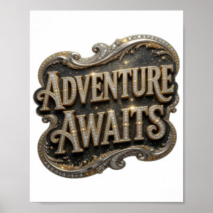Poster Belo Motivo Artístico AVENTURA ESPERA Tema Dourado