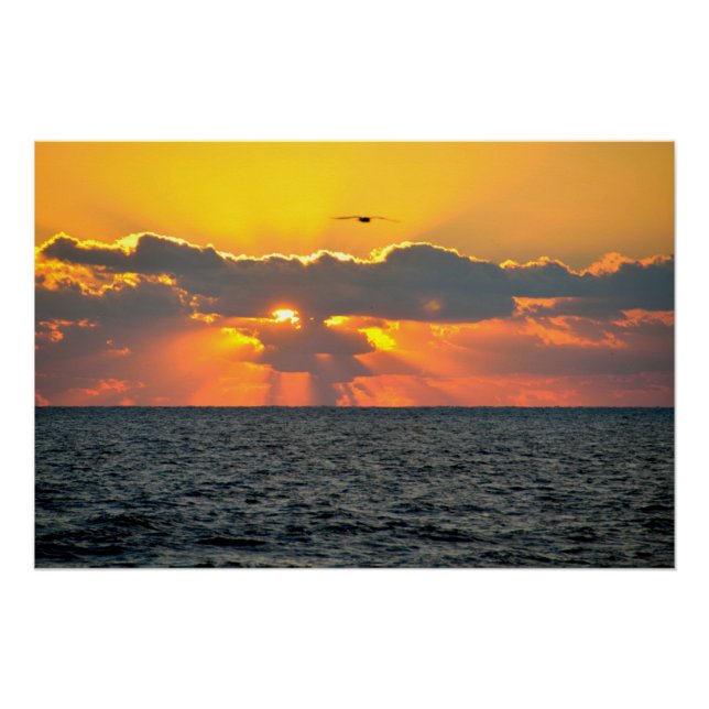 Póster Belo nascer do sol da praia do oceano (Frente)