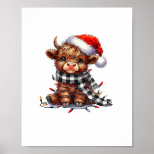 Poster Belo Natal Luzes de Highland Vaca Engraçada Natal
