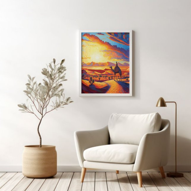 Poster Belo Ouro de hora do deserto Sunset & Camels (Criador carregado)