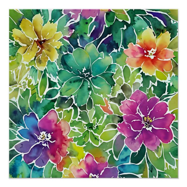 Póster Belo Padrão de Flor de Aquarela (Frente)