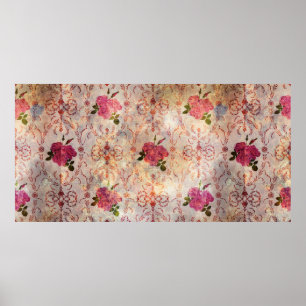 Poster Belo padrão de rosa rosa rosa, sem descontinuidade