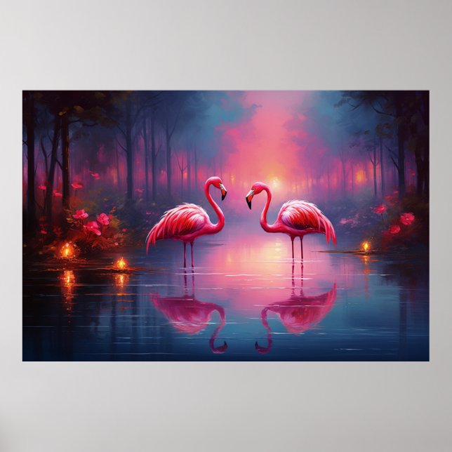 Poster Belo Pássaro Flamingo Rosa (Frente)