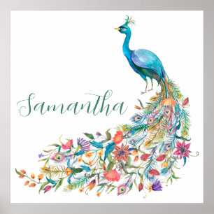 Poster Belo pavão azul de água I